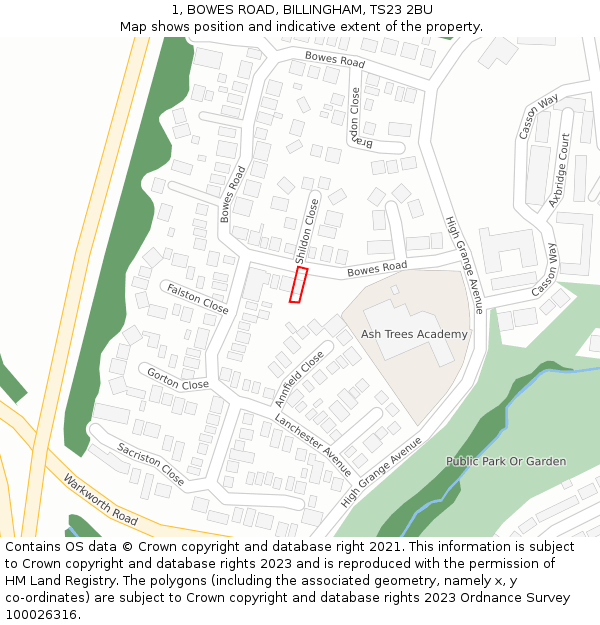 1, BOWES ROAD, BILLINGHAM, TS23 2BU: Location map and indicative extent of plot