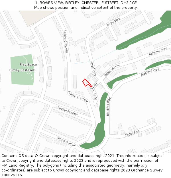 1, BOWES VIEW, BIRTLEY, CHESTER LE STREET, DH3 1GF: Location map and indicative extent of plot