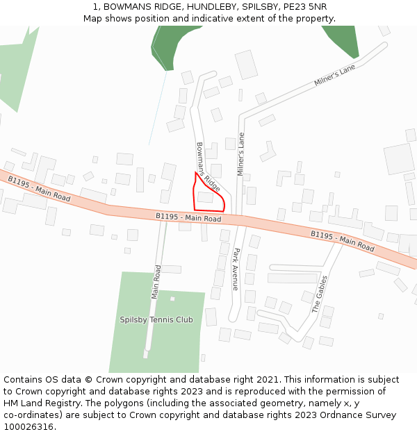 1, BOWMANS RIDGE, HUNDLEBY, SPILSBY, PE23 5NR: Location map and indicative extent of plot