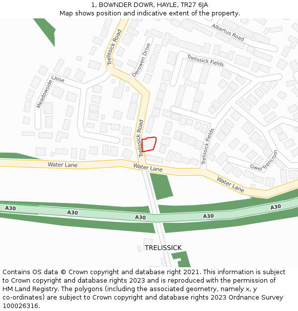 1, BOWNDER DOWR, HAYLE, TR27 6JA: Location map and indicative extent of plot