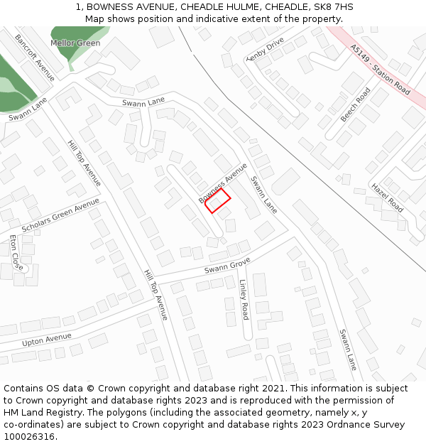 1, BOWNESS AVENUE, CHEADLE HULME, CHEADLE, SK8 7HS: Location map and indicative extent of plot