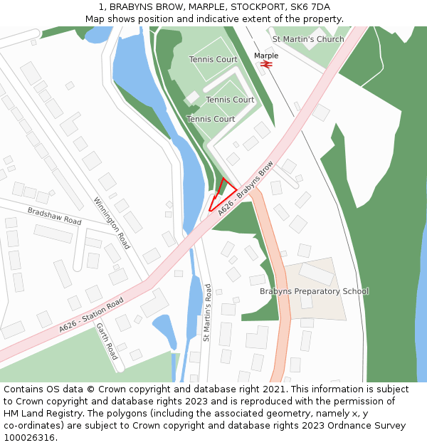 1, BRABYNS BROW, MARPLE, STOCKPORT, SK6 7DA: Location map and indicative extent of plot