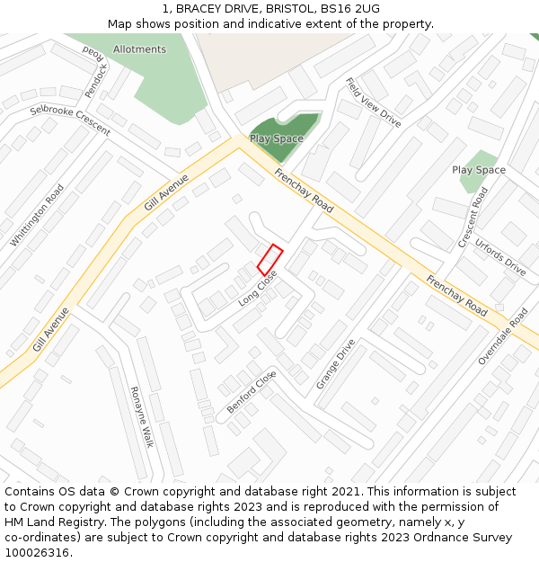 1, BRACEY DRIVE, BRISTOL, BS16 2UG: Location map and indicative extent of plot