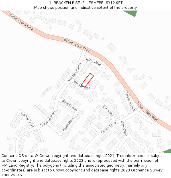 1, BRACKEN RISE, ELLESMERE, SY12 9ET: Location map and indicative extent of plot
