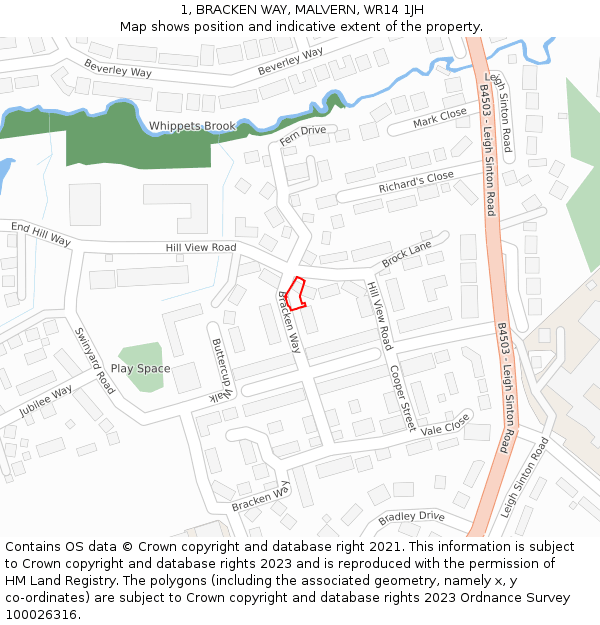 1, BRACKEN WAY, MALVERN, WR14 1JH: Location map and indicative extent of plot