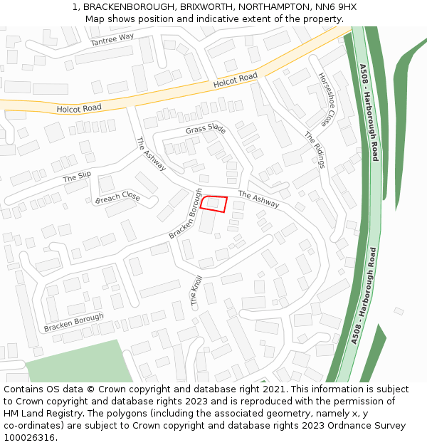 1, BRACKENBOROUGH, BRIXWORTH, NORTHAMPTON, NN6 9HX: Location map and indicative extent of plot