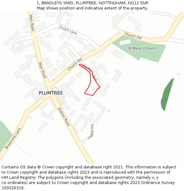 1, BRADLEYS YARD, PLUMTREE, NOTTINGHAM, NG12 5NR: Location map and indicative extent of plot