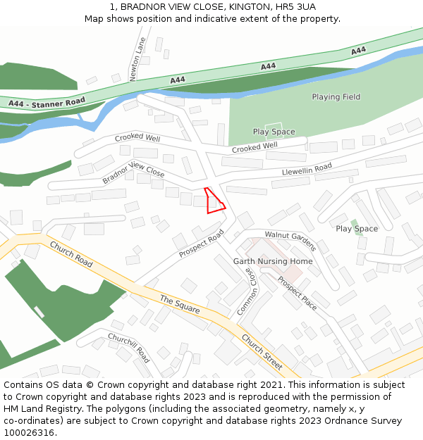 1, BRADNOR VIEW CLOSE, KINGTON, HR5 3UA: Location map and indicative extent of plot