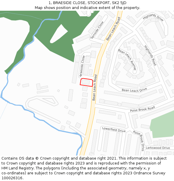 1, BRAESIDE CLOSE, STOCKPORT, SK2 5JD: Location map and indicative extent of plot