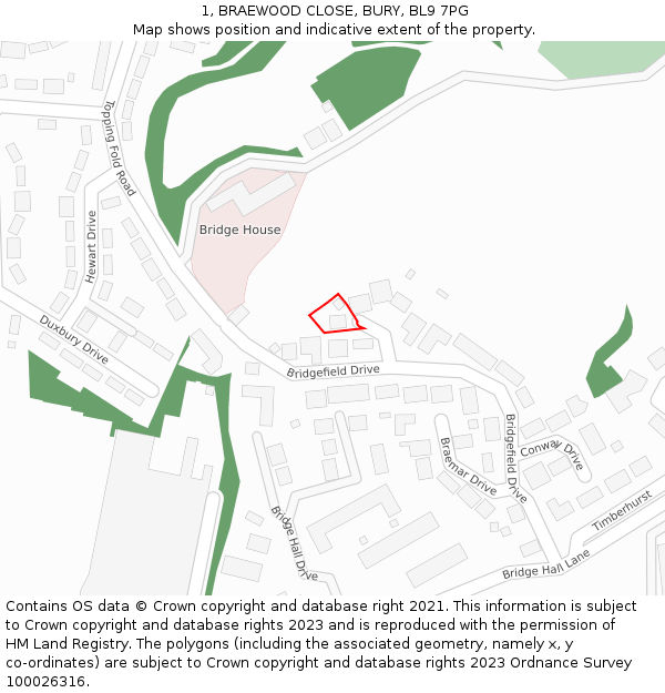 1, BRAEWOOD CLOSE, BURY, BL9 7PG: Location map and indicative extent of plot