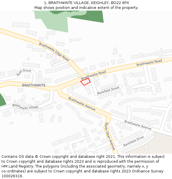 1, BRAITHWAITE VILLAGE, KEIGHLEY, BD22 6PX: Location map and indicative extent of plot