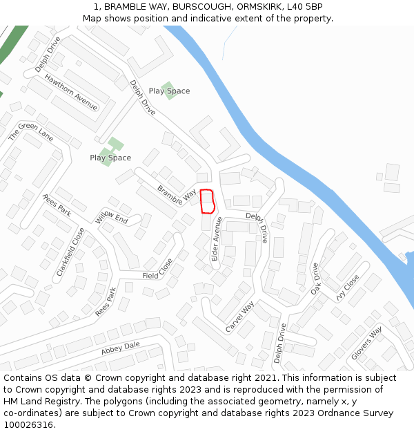 1, BRAMBLE WAY, BURSCOUGH, ORMSKIRK, L40 5BP: Location map and indicative extent of plot