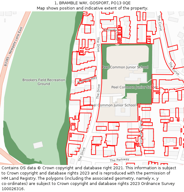 1, BRAMBLE WAY, GOSPORT, PO13 0QE: Location map and indicative extent of plot