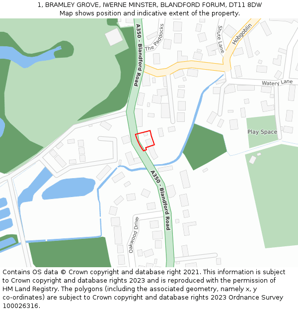 1, BRAMLEY GROVE, IWERNE MINSTER, BLANDFORD FORUM, DT11 8DW: Location map and indicative extent of plot