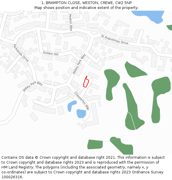 1, BRAMPTON CLOSE, WESTON, CREWE, CW2 5NP: Location map and indicative extent of plot