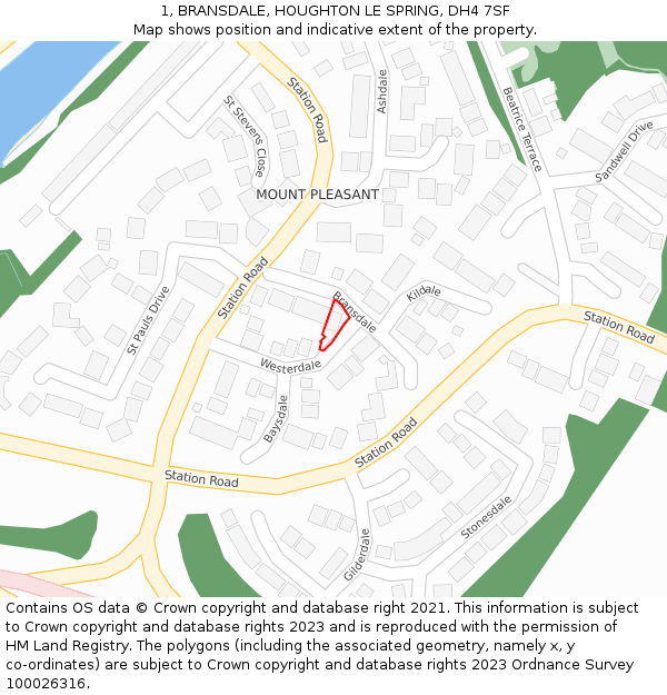 1, BRANSDALE, HOUGHTON LE SPRING, DH4 7SF: Location map and indicative extent of plot