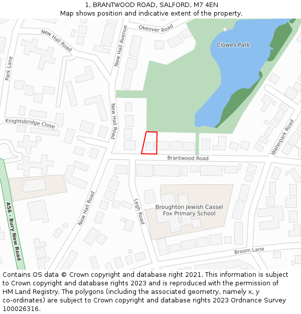 1, BRANTWOOD ROAD, SALFORD, M7 4EN: Location map and indicative extent of plot