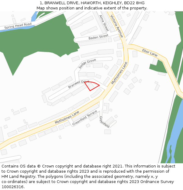 1, BRANWELL DRIVE, HAWORTH, KEIGHLEY, BD22 8HG: Location map and indicative extent of plot