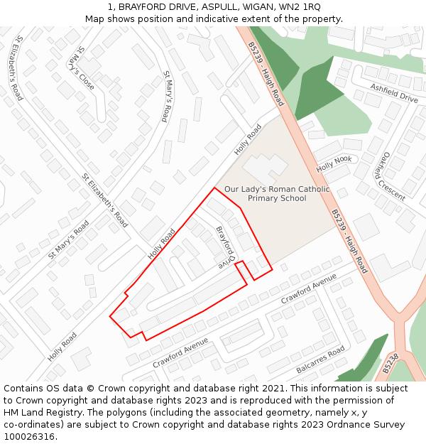 1, BRAYFORD DRIVE, ASPULL, WIGAN, WN2 1RQ: Location map and indicative extent of plot