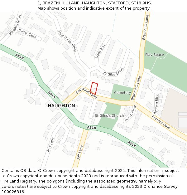 1, BRAZENHILL LANE, HAUGHTON, STAFFORD, ST18 9HS: Location map and indicative extent of plot