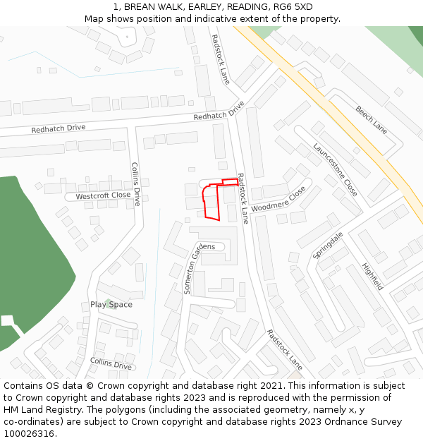 1, BREAN WALK, EARLEY, READING, RG6 5XD: Location map and indicative extent of plot