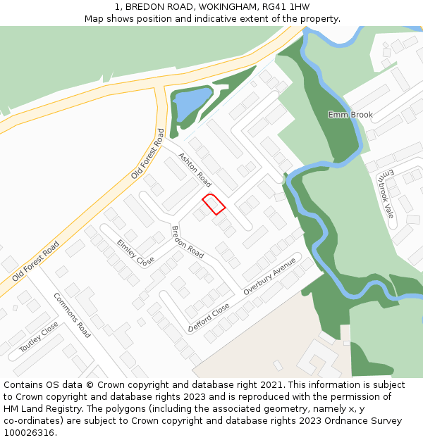 1, BREDON ROAD, WOKINGHAM, RG41 1HW: Location map and indicative extent of plot