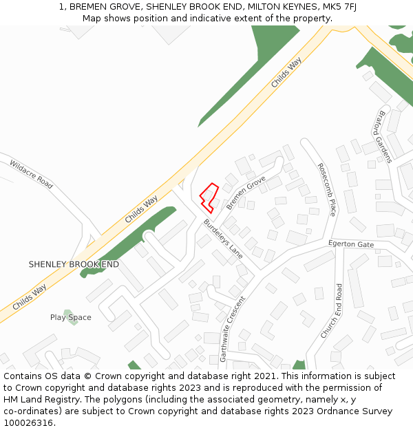 1, BREMEN GROVE, SHENLEY BROOK END, MILTON KEYNES, MK5 7FJ: Location map and indicative extent of plot