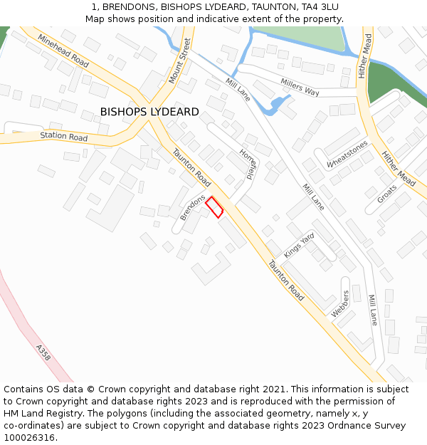1, BRENDONS, BISHOPS LYDEARD, TAUNTON, TA4 3LU: Location map and indicative extent of plot