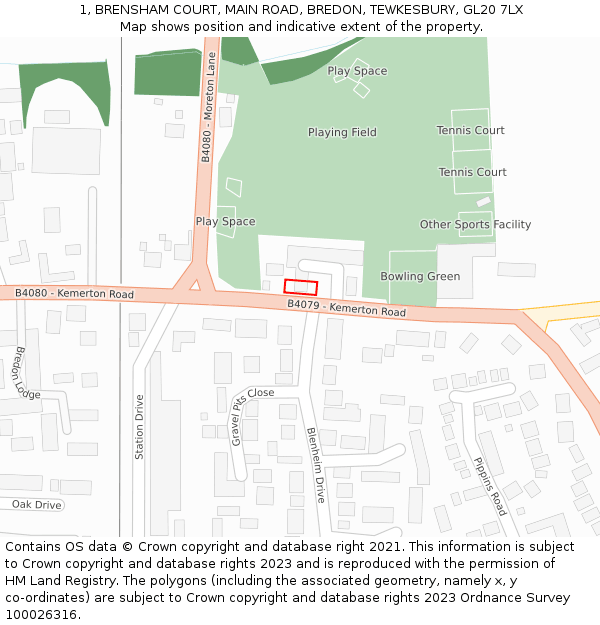 1, BRENSHAM COURT, MAIN ROAD, BREDON, TEWKESBURY, GL20 7LX: Location map and indicative extent of plot