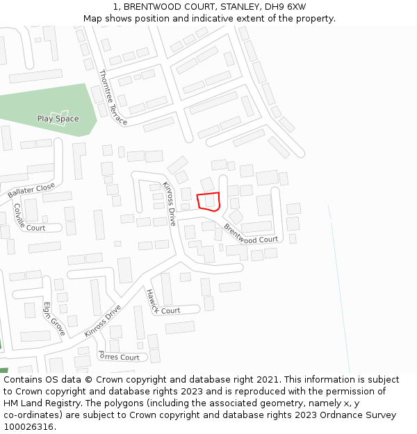 1, BRENTWOOD COURT, STANLEY, DH9 6XW: Location map and indicative extent of plot