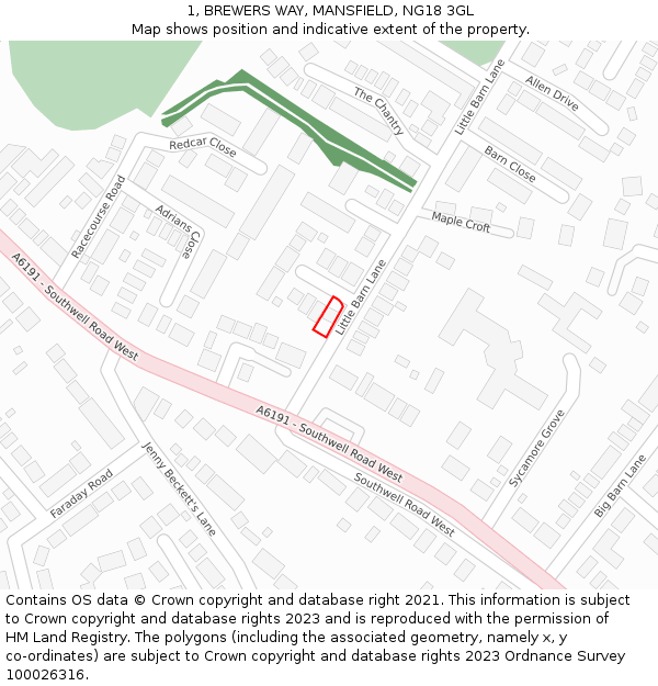 1, BREWERS WAY, MANSFIELD, NG18 3GL: Location map and indicative extent of plot