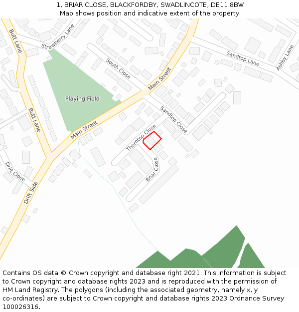 1, BRIAR CLOSE, BLACKFORDBY, SWADLINCOTE, DE11 8BW: Location map and indicative extent of plot