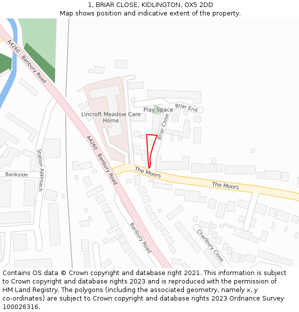 1, BRIAR CLOSE, KIDLINGTON, OX5 2DD: Location map and indicative extent of plot