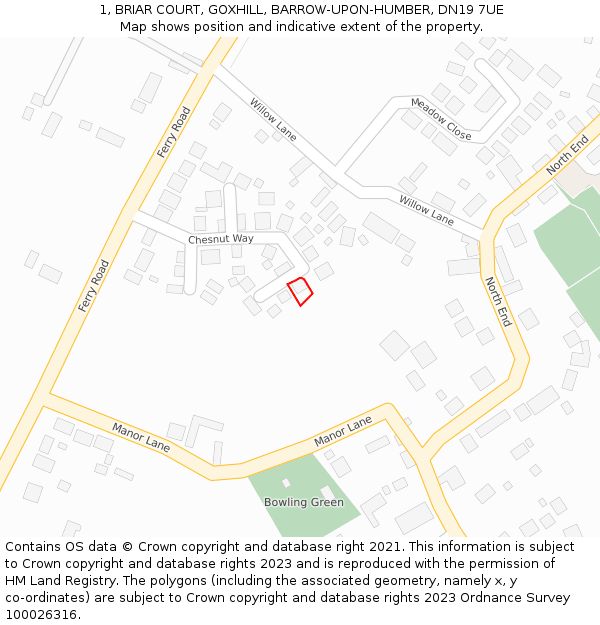 1, BRIAR COURT, GOXHILL, BARROW-UPON-HUMBER, DN19 7UE: Location map and indicative extent of plot