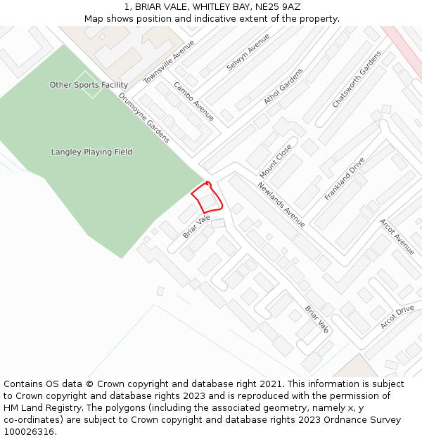 1, BRIAR VALE, WHITLEY BAY, NE25 9AZ: Location map and indicative extent of plot