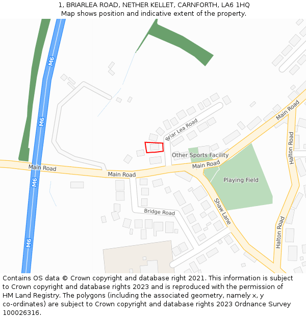 1, BRIARLEA ROAD, NETHER KELLET, CARNFORTH, LA6 1HQ: Location map and indicative extent of plot