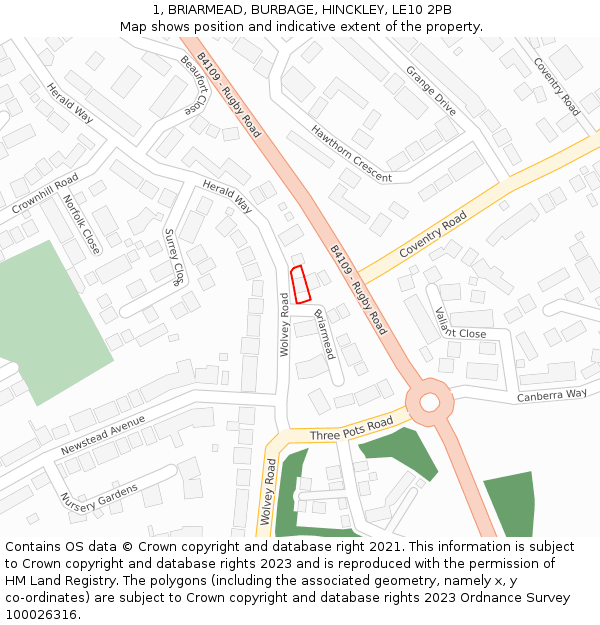 1, BRIARMEAD, BURBAGE, HINCKLEY, LE10 2PB: Location map and indicative extent of plot