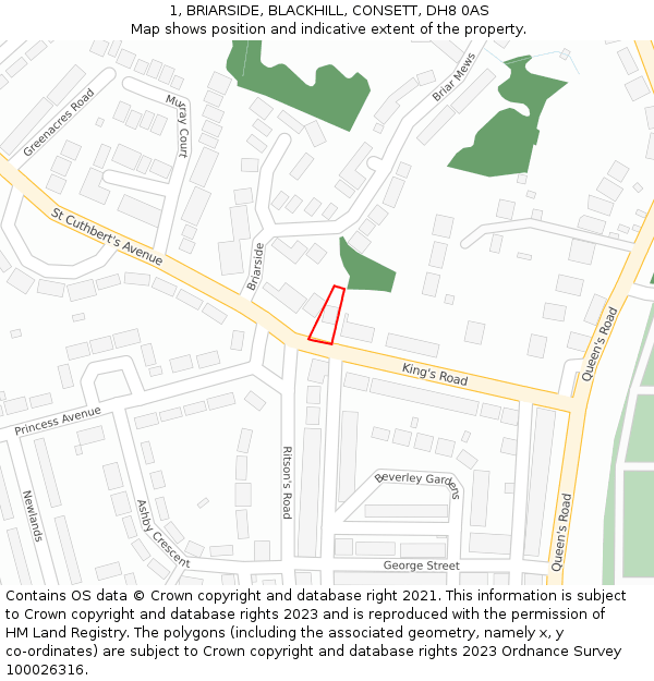 1, BRIARSIDE, BLACKHILL, CONSETT, DH8 0AS: Location map and indicative extent of plot