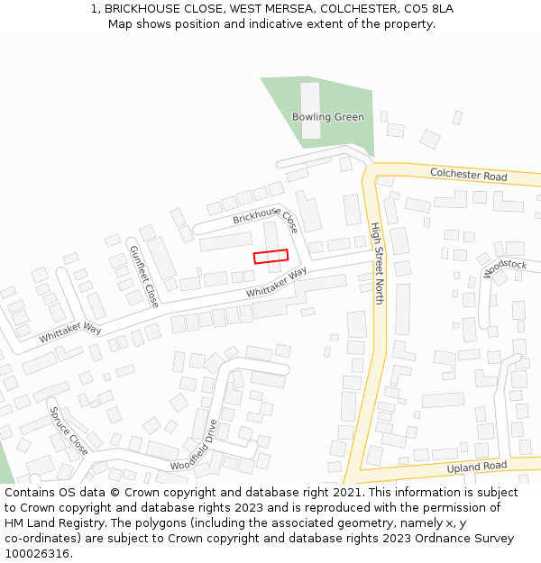 1, BRICKHOUSE CLOSE, WEST MERSEA, COLCHESTER, CO5 8LA: Location map and indicative extent of plot