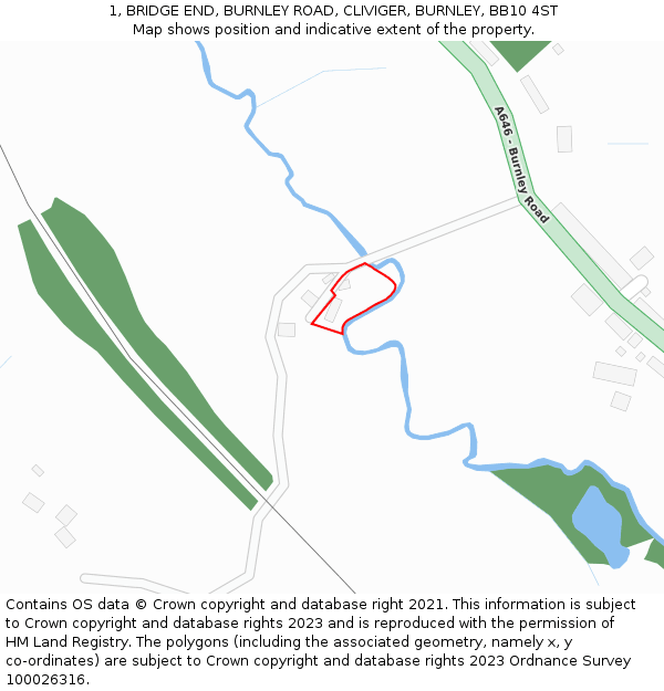 1, BRIDGE END, BURNLEY ROAD, CLIVIGER, BURNLEY, BB10 4ST: Location map and indicative extent of plot