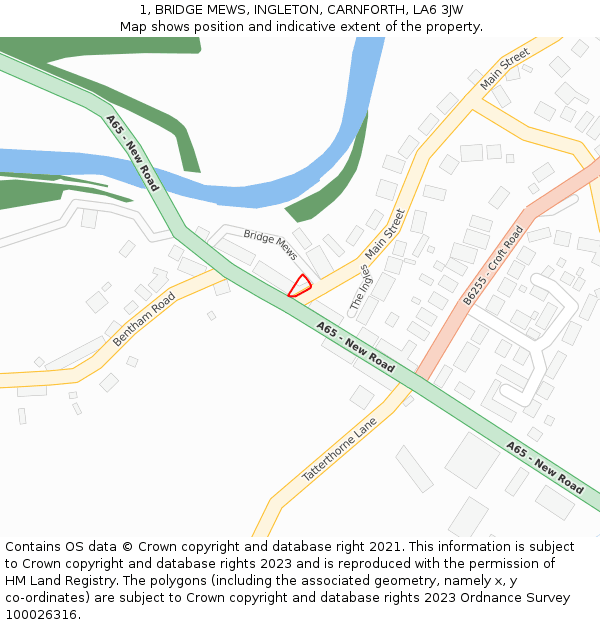 1, BRIDGE MEWS, INGLETON, CARNFORTH, LA6 3JW: Location map and indicative extent of plot