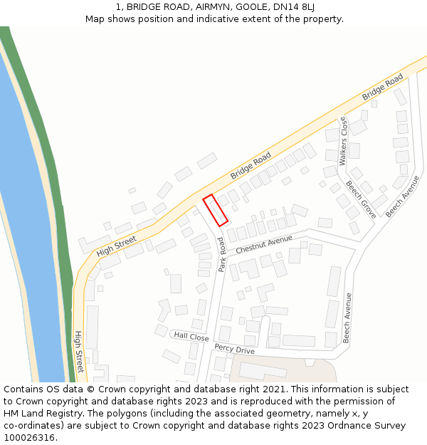 1, BRIDGE ROAD, AIRMYN, GOOLE, DN14 8LJ: Location map and indicative extent of plot