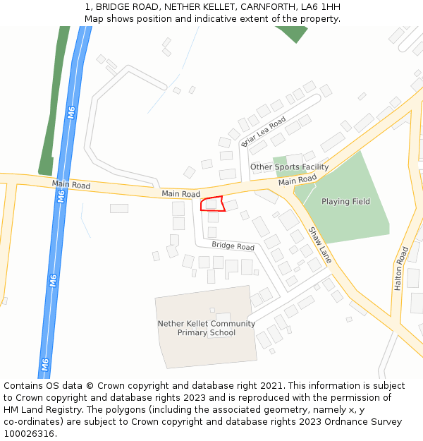 1, BRIDGE ROAD, NETHER KELLET, CARNFORTH, LA6 1HH: Location map and indicative extent of plot