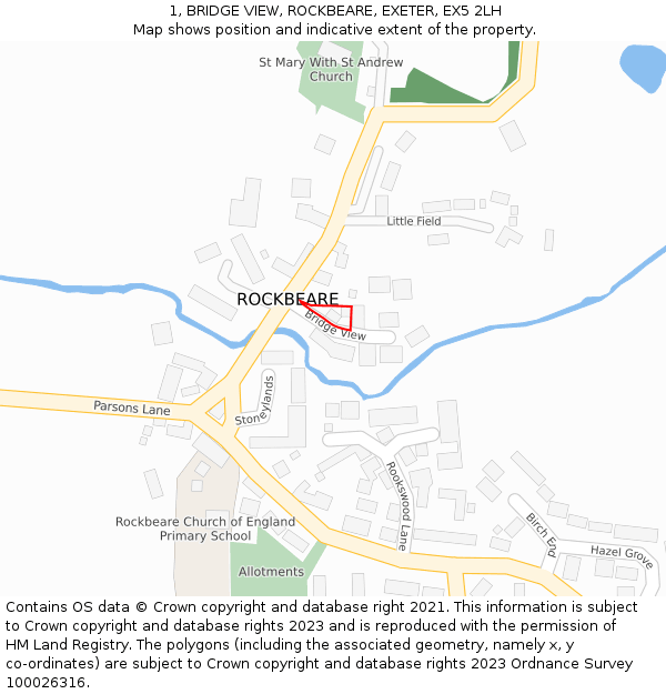 1, BRIDGE VIEW, ROCKBEARE, EXETER, EX5 2LH: Location map and indicative extent of plot
