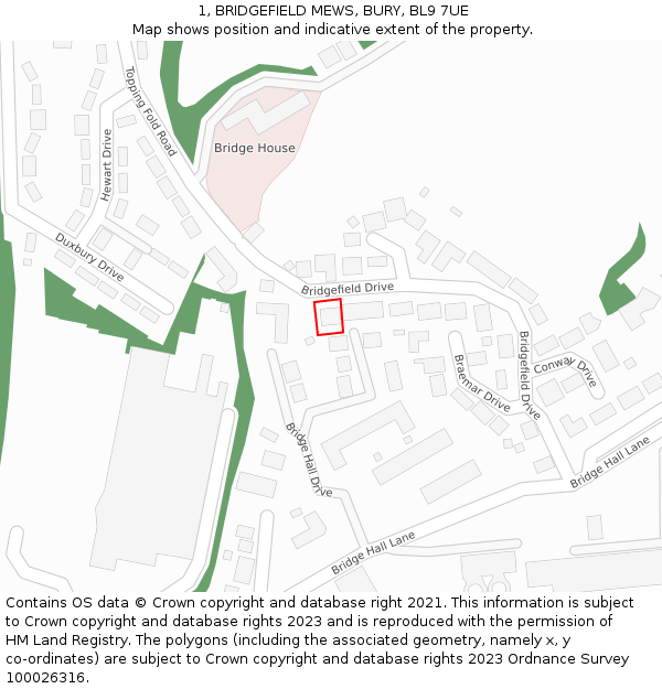 1, BRIDGEFIELD MEWS, BURY, BL9 7UE: Location map and indicative extent of plot