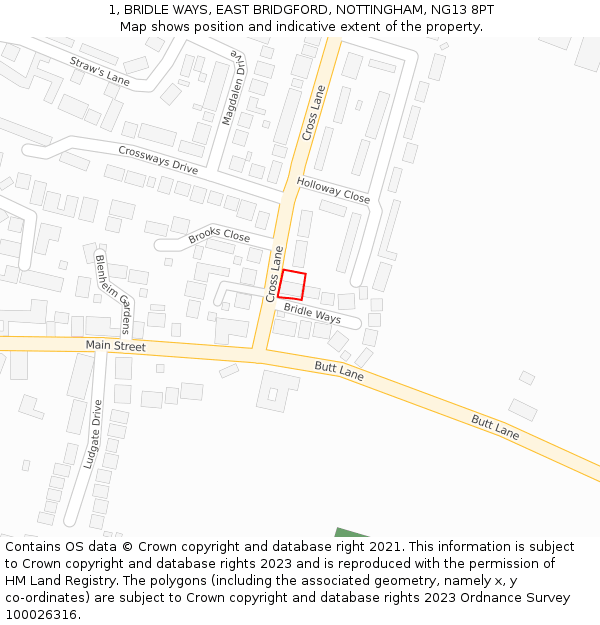 1, BRIDLE WAYS, EAST BRIDGFORD, NOTTINGHAM, NG13 8PT: Location map and indicative extent of plot