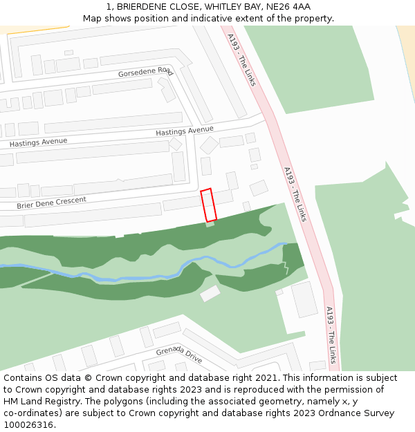 1, BRIERDENE CLOSE, WHITLEY BAY, NE26 4AA: Location map and indicative extent of plot