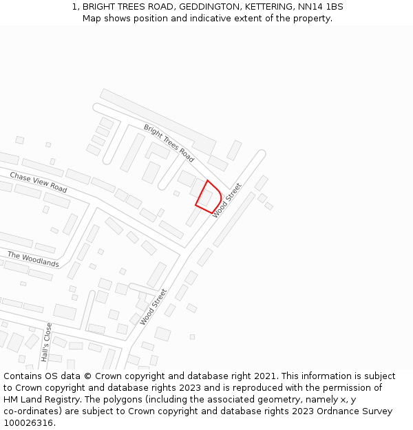 1, BRIGHT TREES ROAD, GEDDINGTON, KETTERING, NN14 1BS: Location map and indicative extent of plot