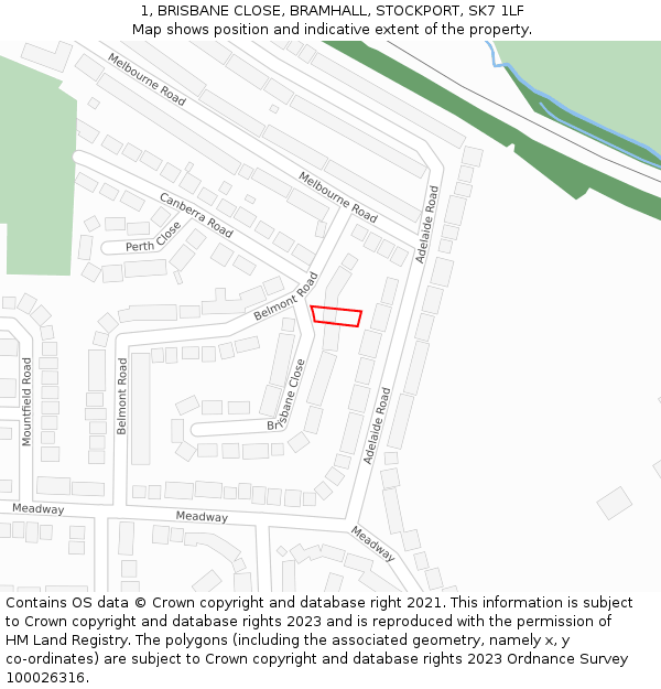 1, BRISBANE CLOSE, BRAMHALL, STOCKPORT, SK7 1LF: Location map and indicative extent of plot