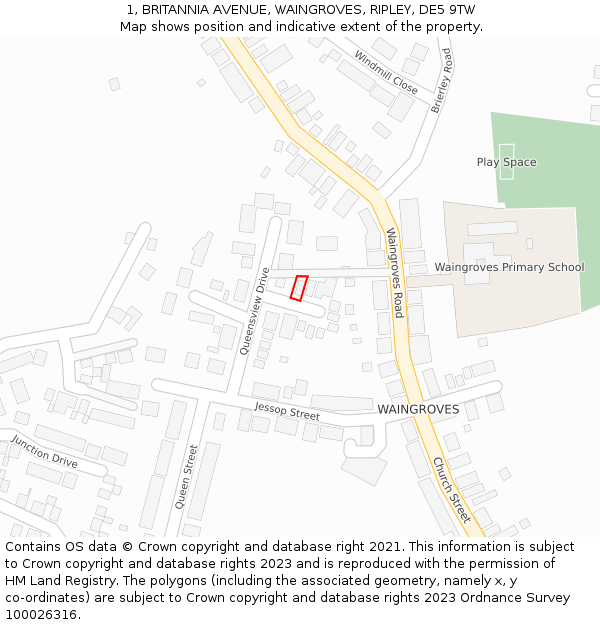 1, BRITANNIA AVENUE, WAINGROVES, RIPLEY, DE5 9TW: Location map and indicative extent of plot